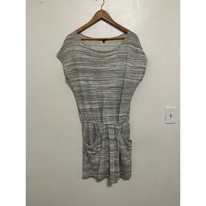 Beyond Yoga Lounge Dress Drawstring Waist Pockets Gray Striped Size L